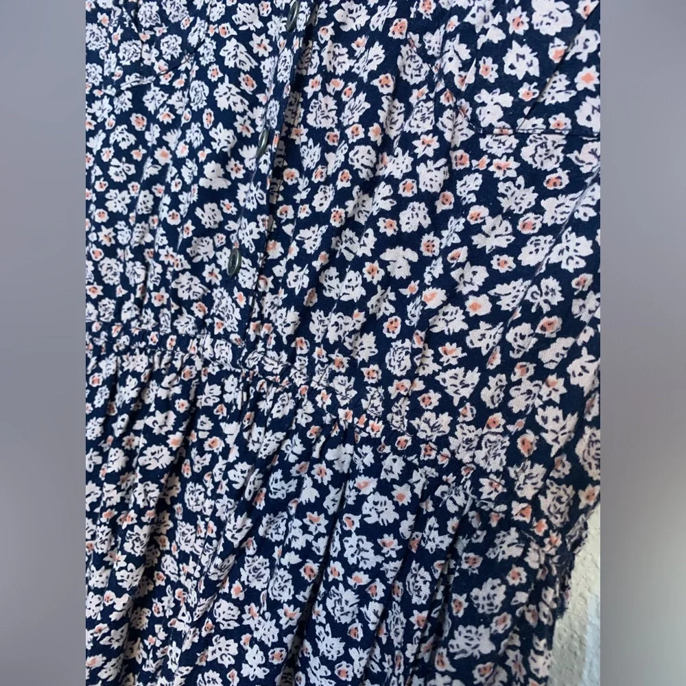 Angie Blue floral deep v mini dress ruffle sleeves sz Small summer boho flowy